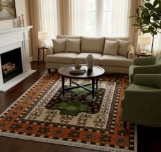 Handmade Neutral Cotton and Wool Handknotted Rug for Minimalist Rooms